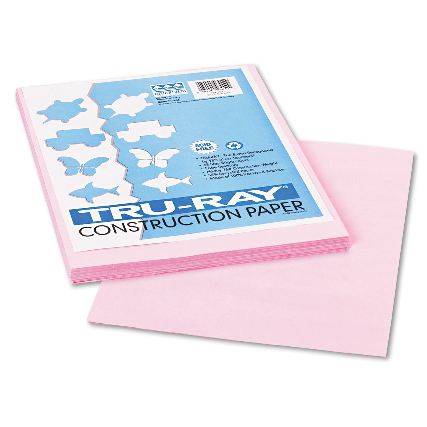 Pacon Tru-Ray Construction Paper, 76 lb Text Weight, 9 x 12, Pink, 50/Pack