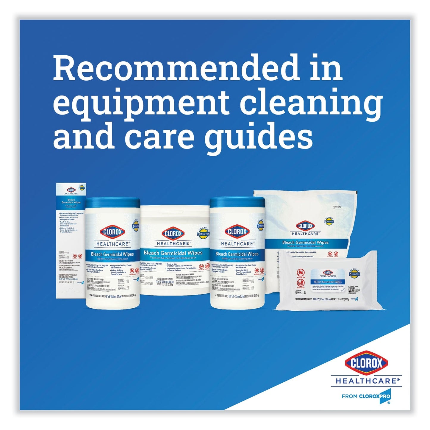 Clorox Bleach Germicidal Wipes, 6.75 x 9, Unscented, 100 Wipes/Flat Pack, 6 Packs/Carton