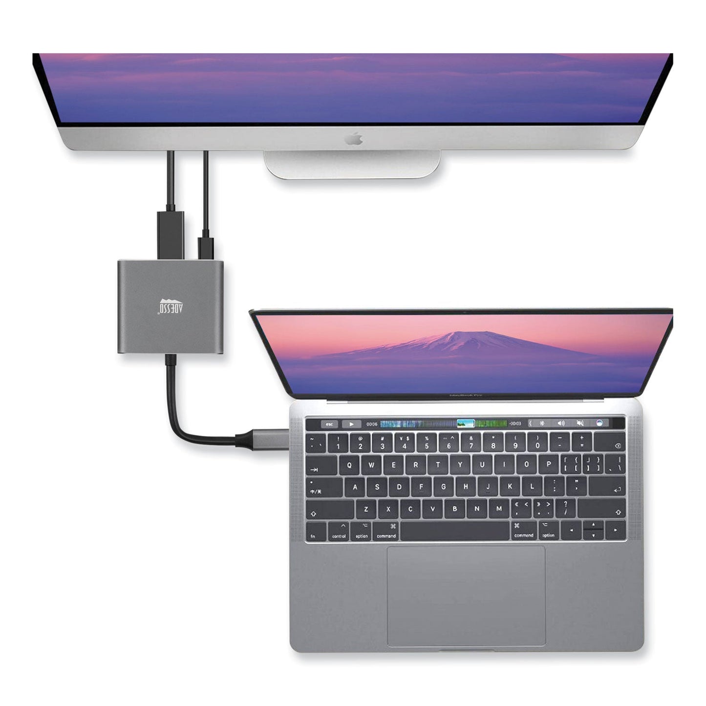 Adesso 3-in-1 USB-C Multi-Port TAA Compliant Docking Station, HDMI, USB-C, USB 3 A+PD, Black/Gray