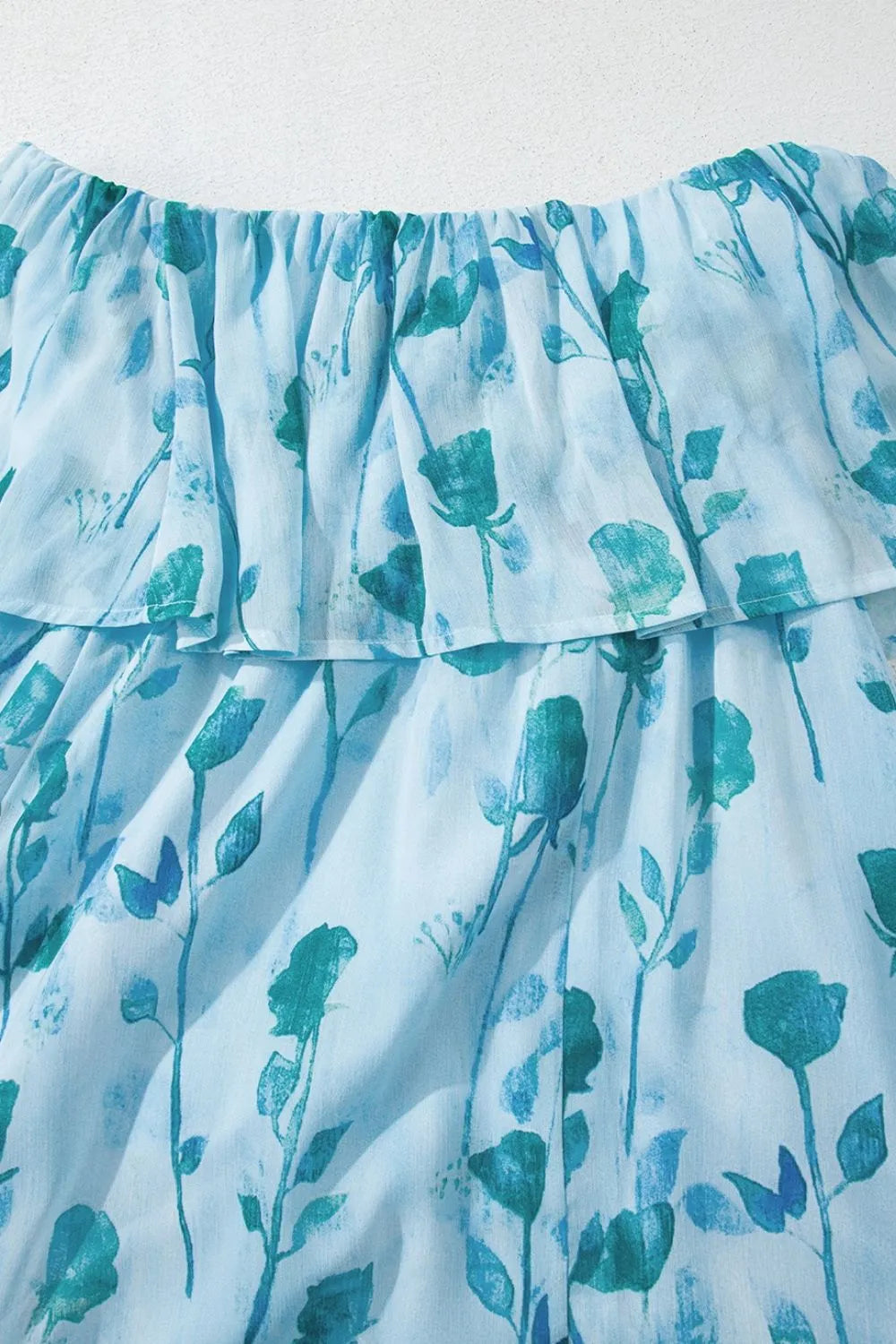 Floral Print Ruffled Side Slit Tube Top Maxi Dress