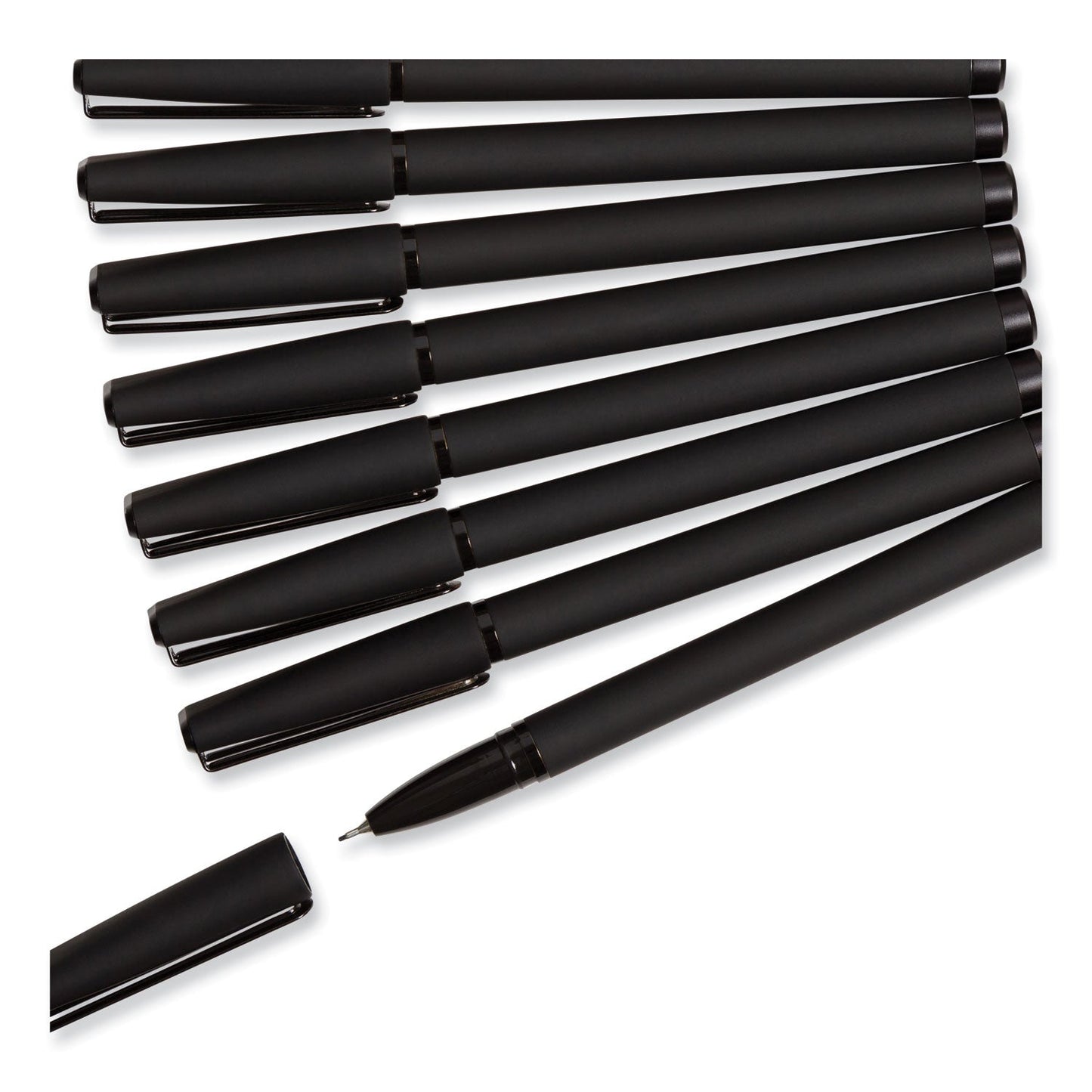 U Brands Catalina Porous Point Pen, Stick, Fine 0.7 mm, Black Ink, Black Barrel, 12/Pack