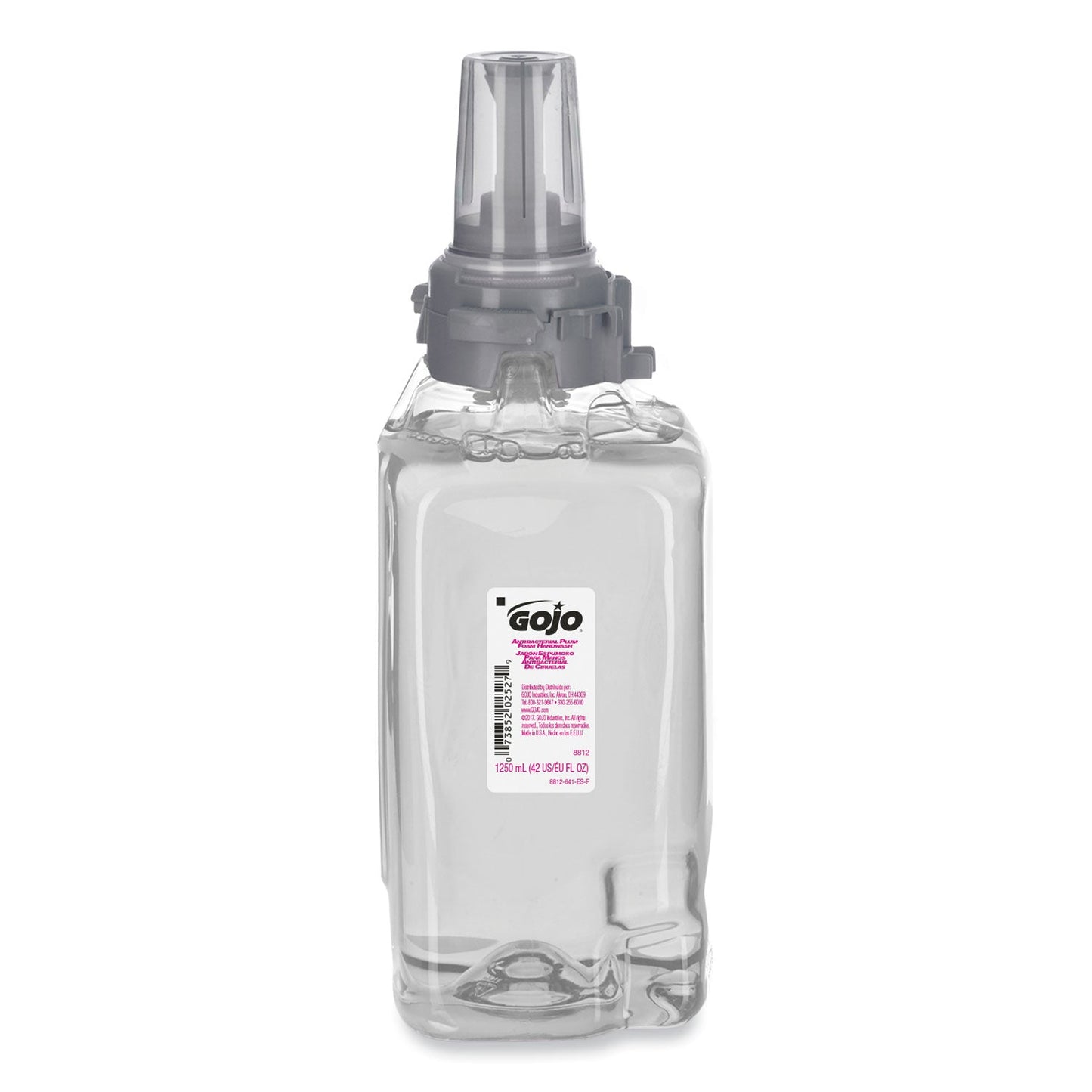 GOJO Antibacterial Foam Hand Wash Refill, For ADX-12 Dispenser, Plum Scent, 1,250 mL Refill, 3/Carton