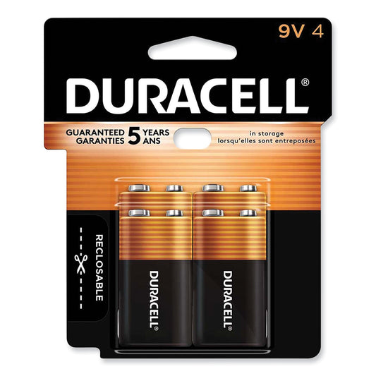 Duracell CopperTop Alkaline 9V Batteries, 4/Pack