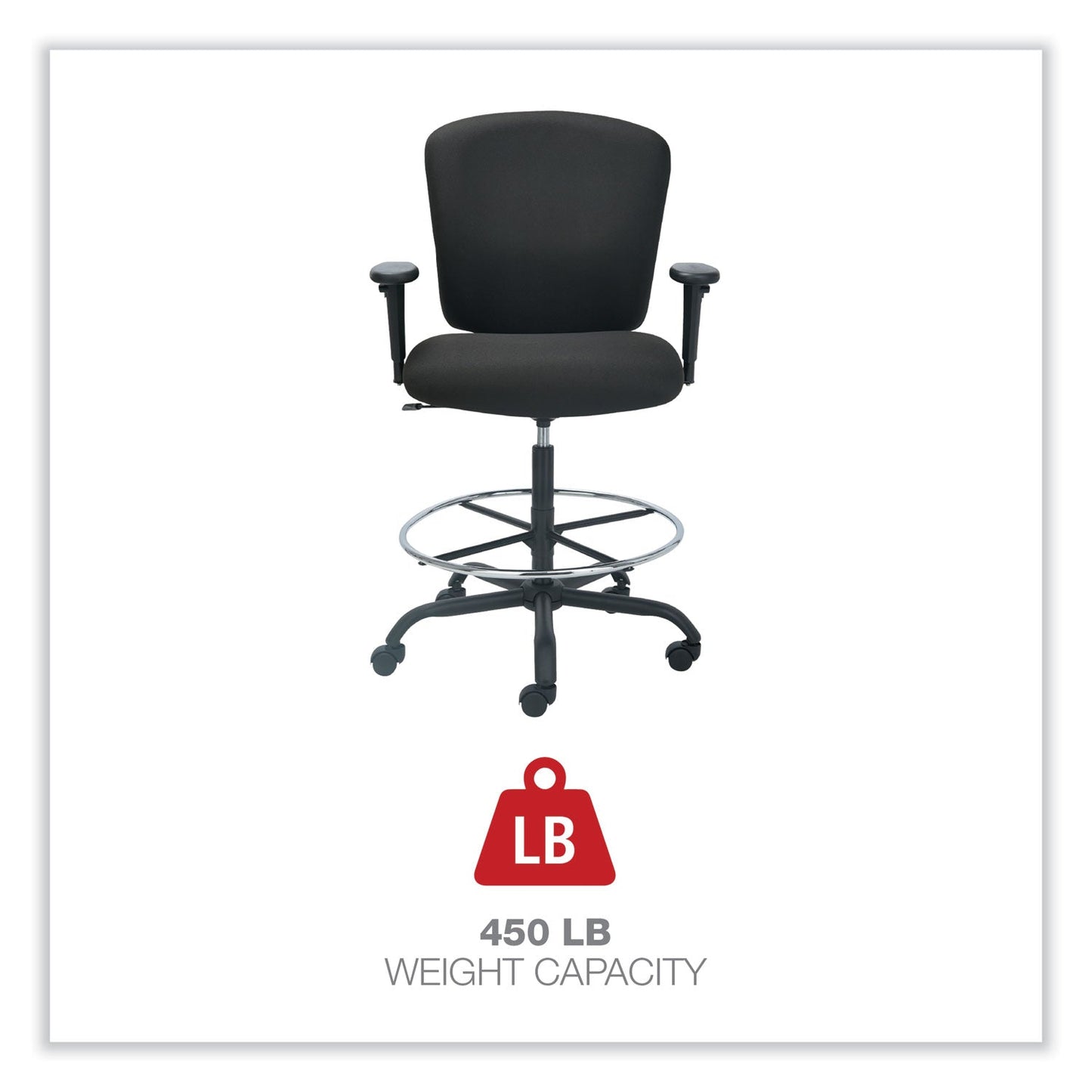 Alera Mota Series Big and Tall Stool, Supports Up to 450 lb, 28.74" to 32.67" Seat Height, Black