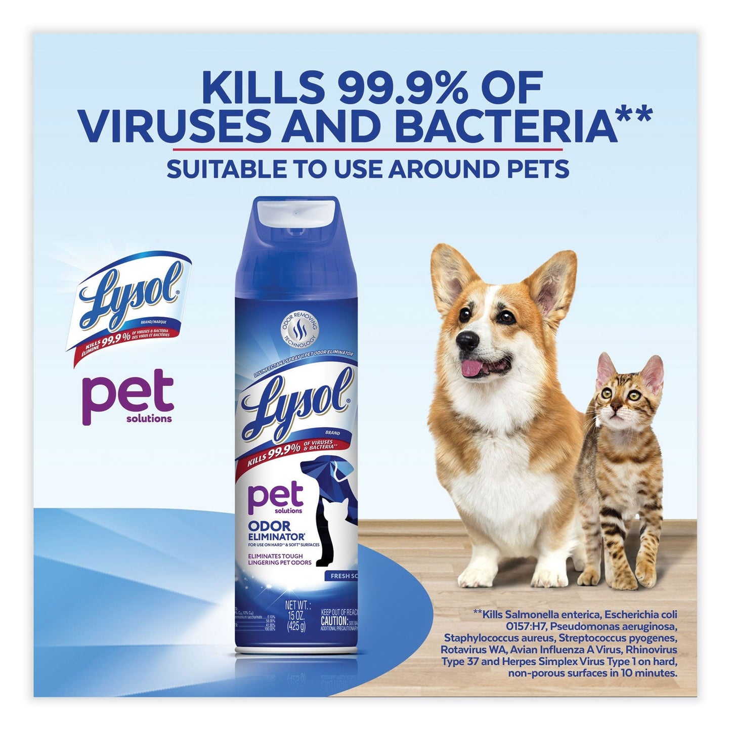 LYSOL Disinfectant Spray II Pet Odor Eliminator, Fresh, 15 oz Aerosol Spray, 12/Carton