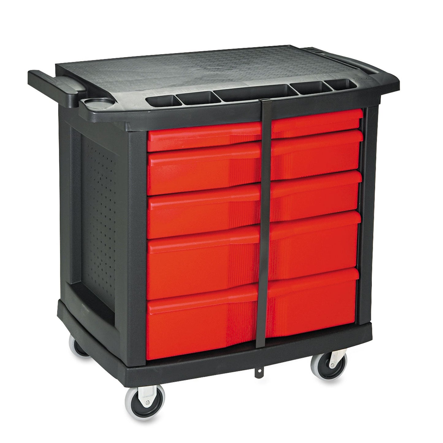 Rubbermaid Five-Drawer Mobile Workcenter, 32.63w x 19.9d x 33.5h, Black Plastic Top