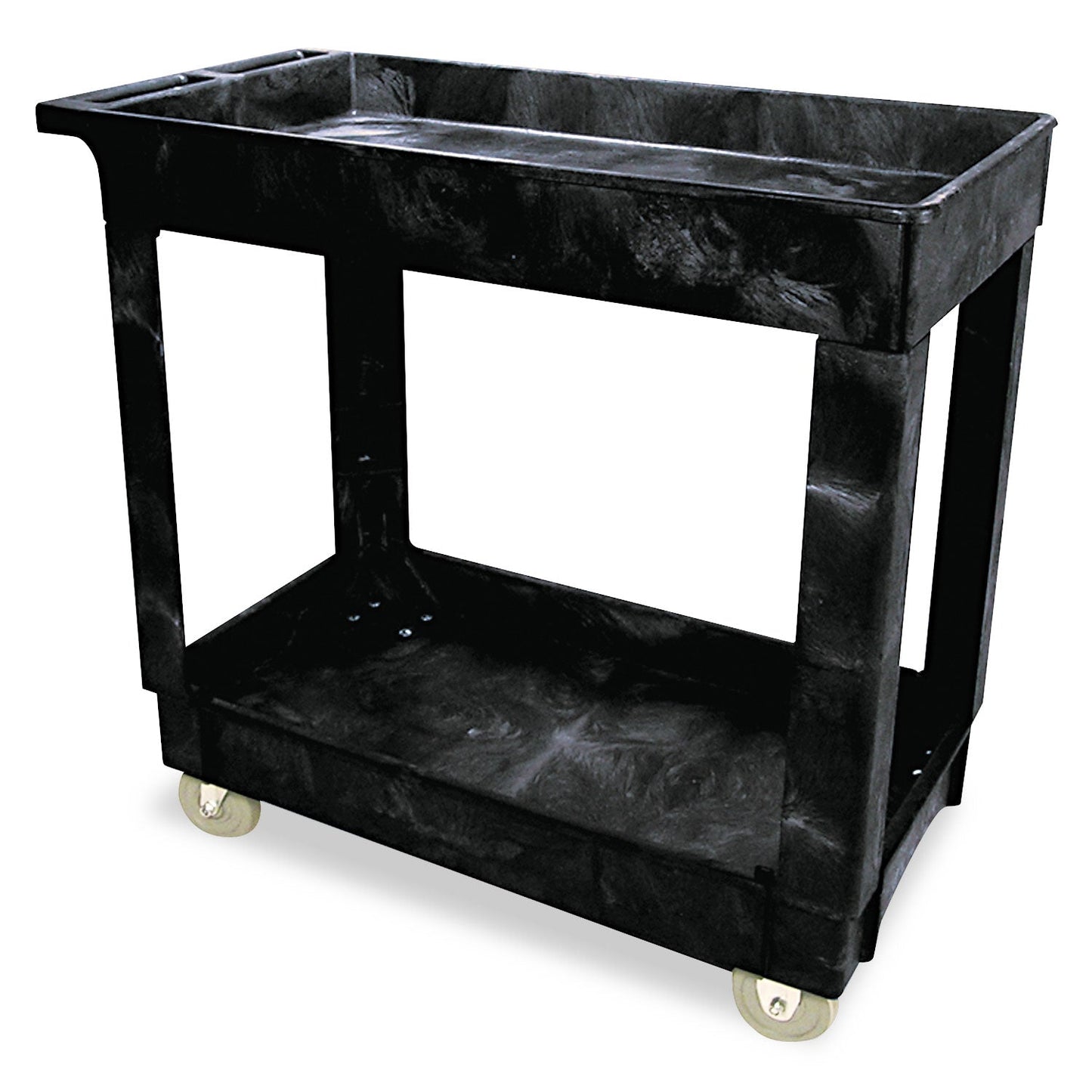 Rubbermaid Service/Utility Carts, Plastic, 2 Shelves, 500 lb Capacity, 34.13" x 17.38" x 32.38", Black