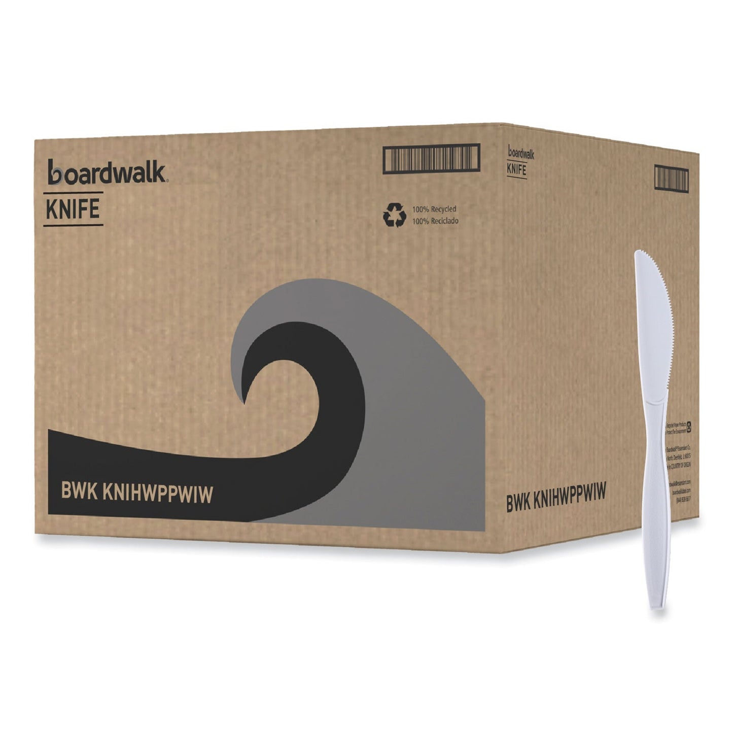 Boardwalk Heavyweight Wrapped Polypropylene Cutlery, Knife, White, 1,000/Carton