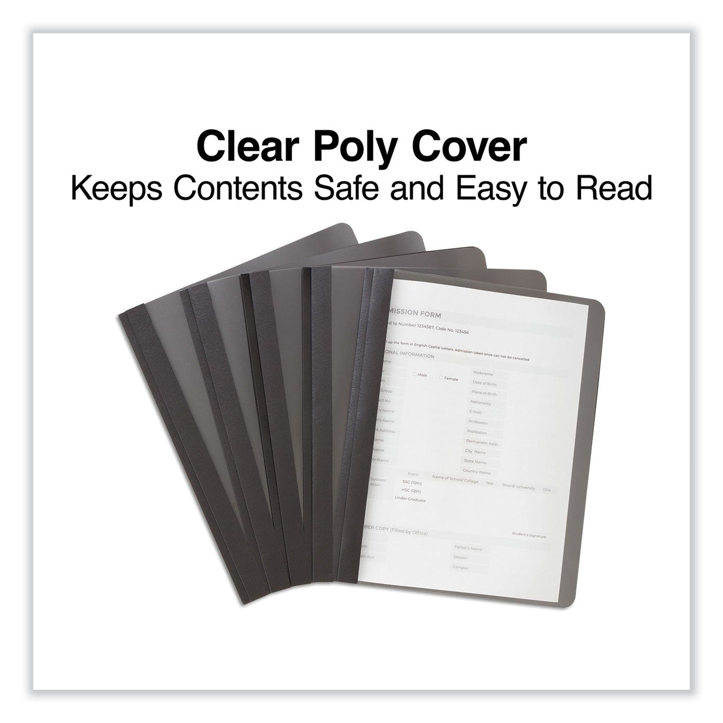 Universal Clear Front Report Cover, Prong Fastener, 0.5" Capacity, 8.5 x 11, Clear/Black, 25/Box