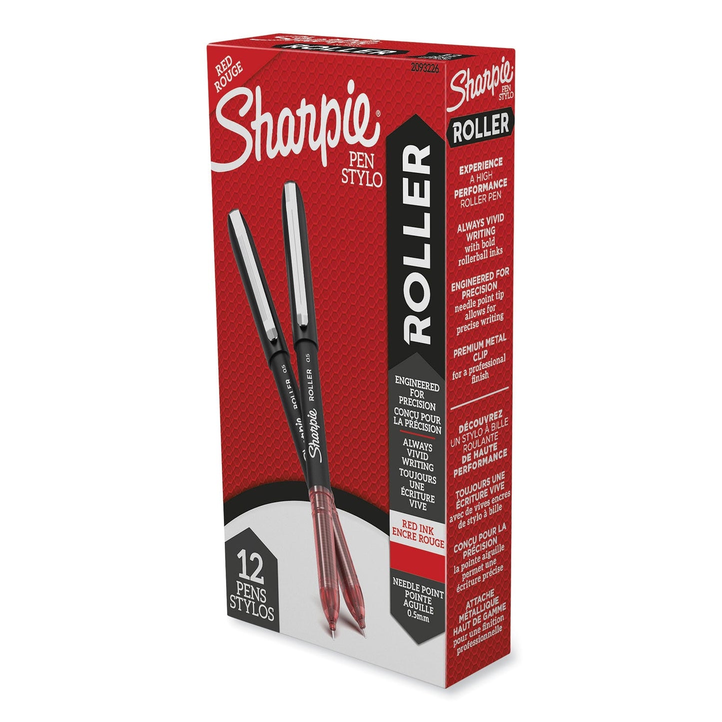 Sharpie Professional Design Roller Ball Pen, Stick, Fine 0.5 mm, Red Ink, Black Barrel, Dozen