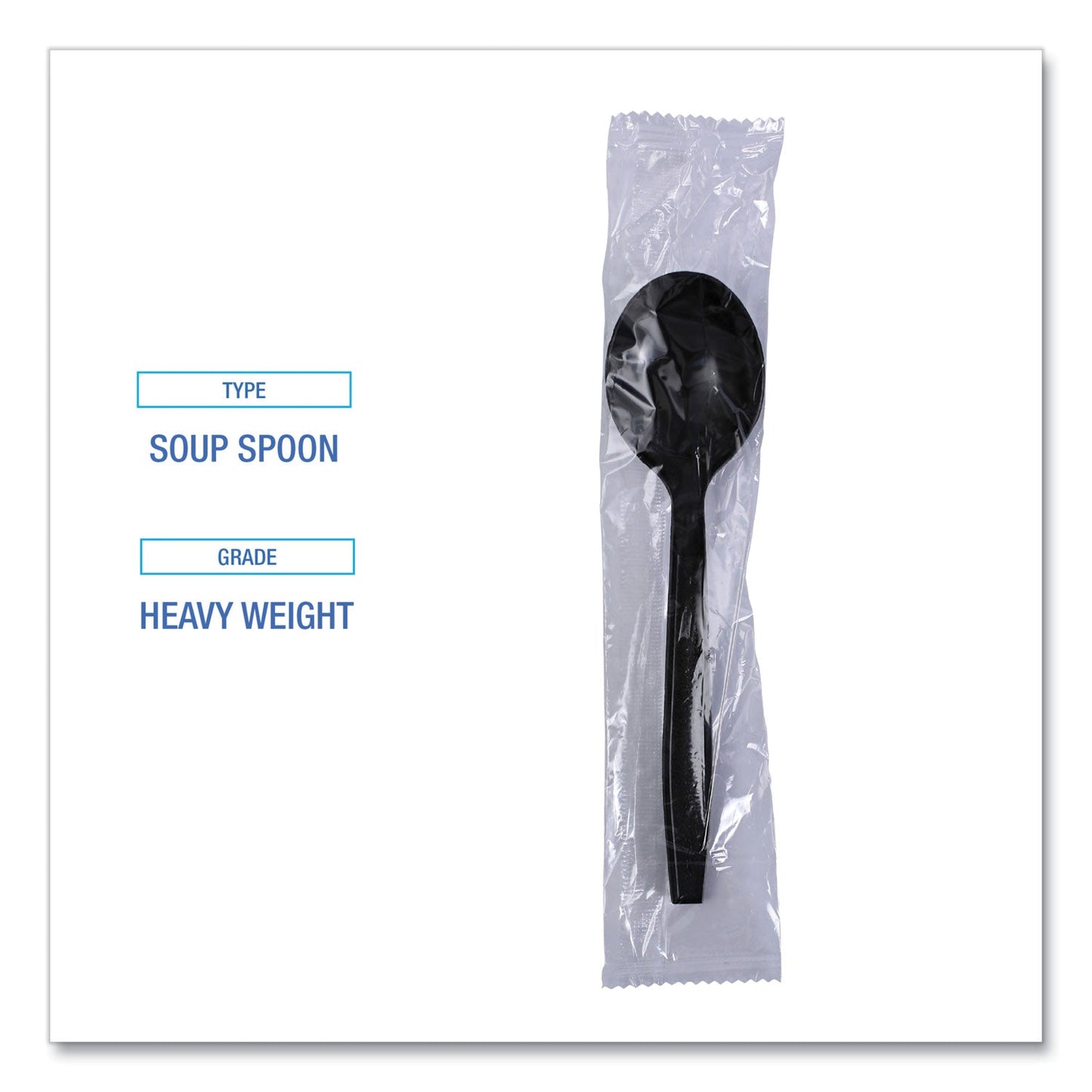 Boardwalk Heavyweight Wrapped Polypropylene Cutlery, Soup Spoon, Black, 1,000/Carton