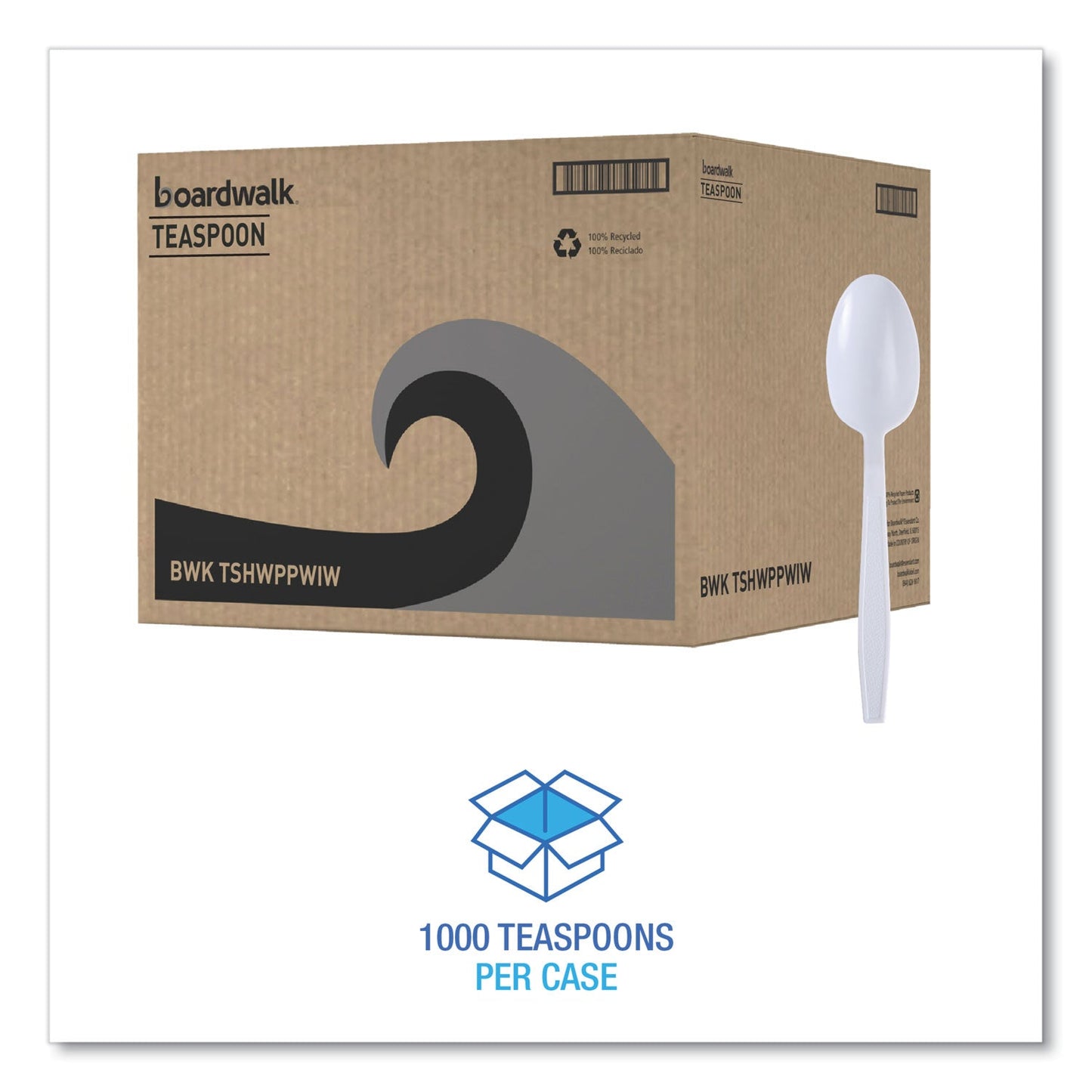 Boardwalk Heavyweight Wrapped Polypropylene Cutlery, Teaspoon, White, 1,000/Carton