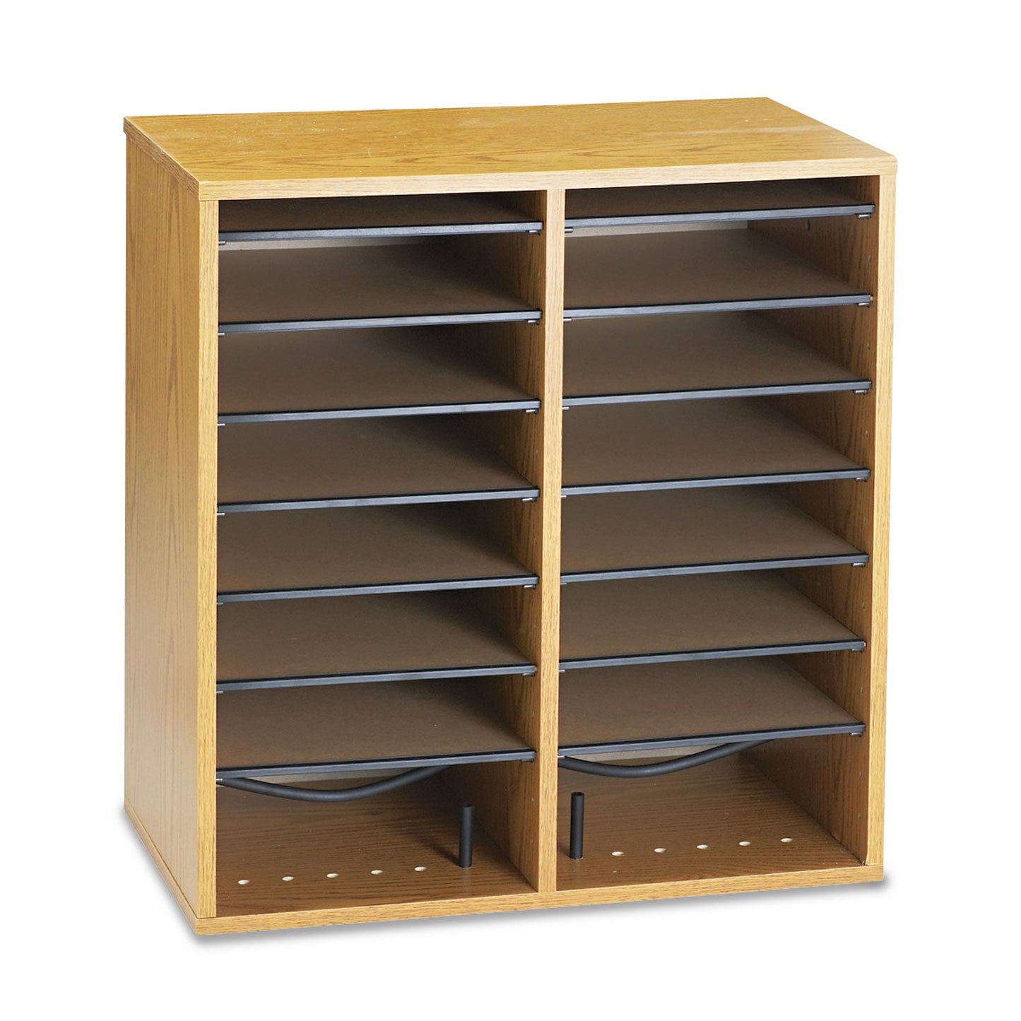 Safco Wood/Laminate Literature/CD Sorter, 16 Compartments, 19.5 x 11.75 x 21, Medium Oak