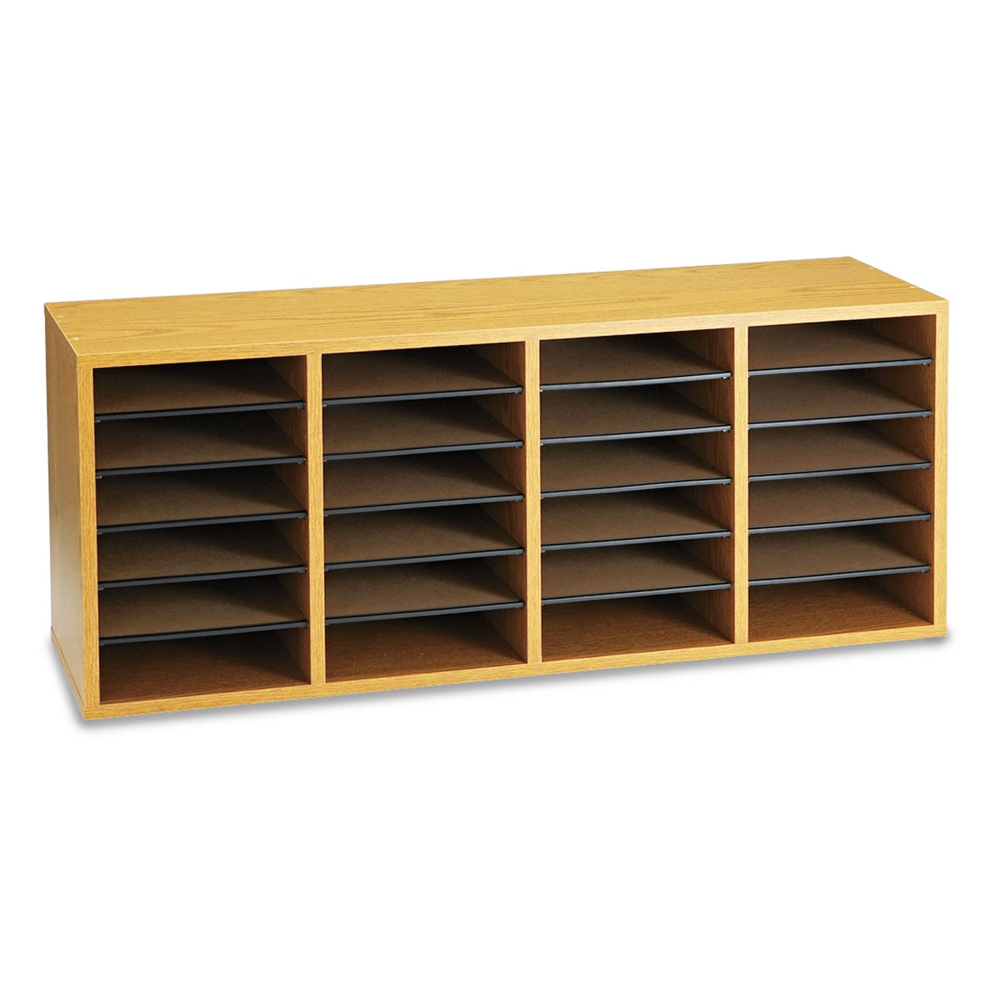 Safco Wood/Laminate Sorter, 24 Compartments, 39.25 x 11.75 x 16.25, Medium Oak