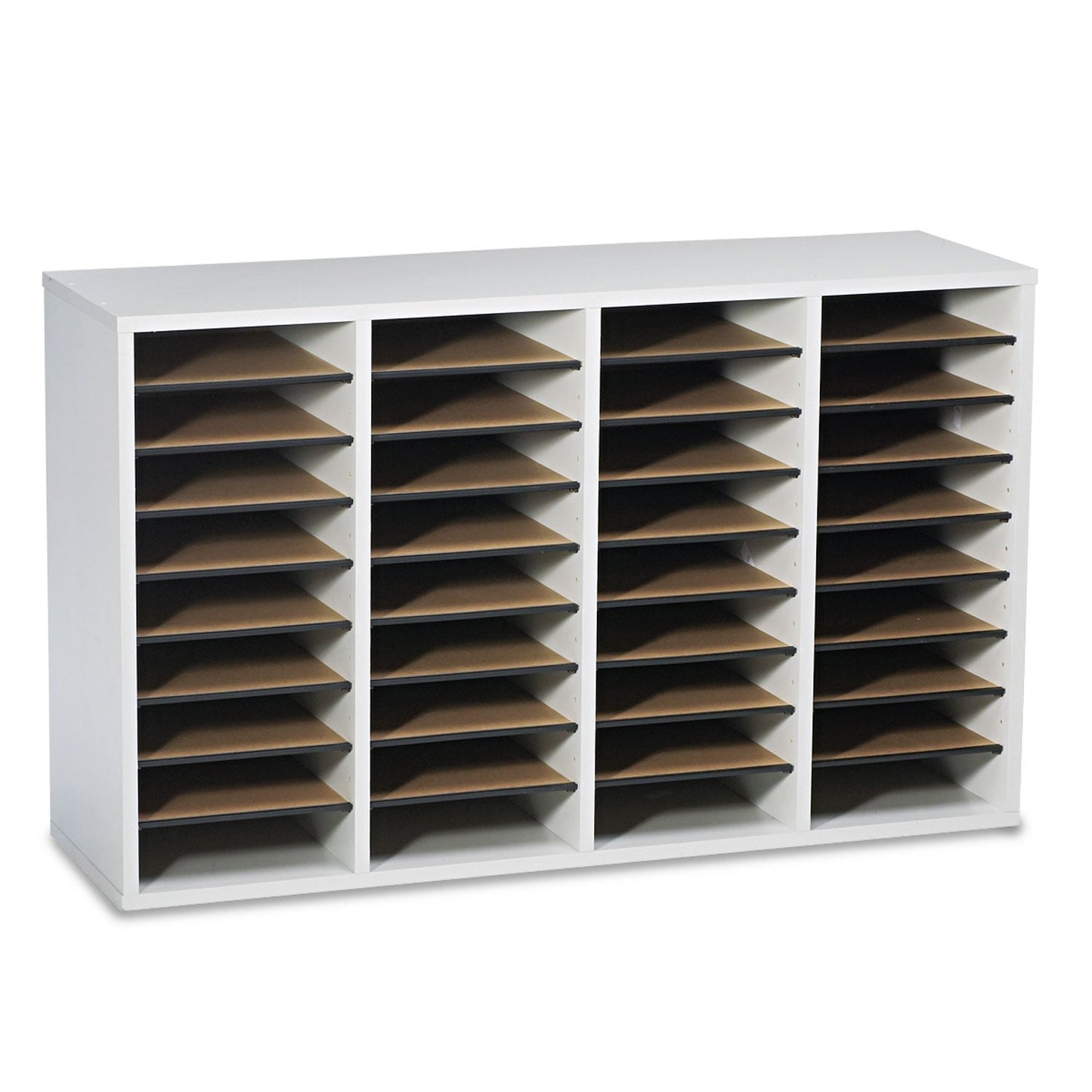 Safco Wood/Laminate Literature Sorter, 36 Compartments, 39.25 x 11.75 x 24, Gray