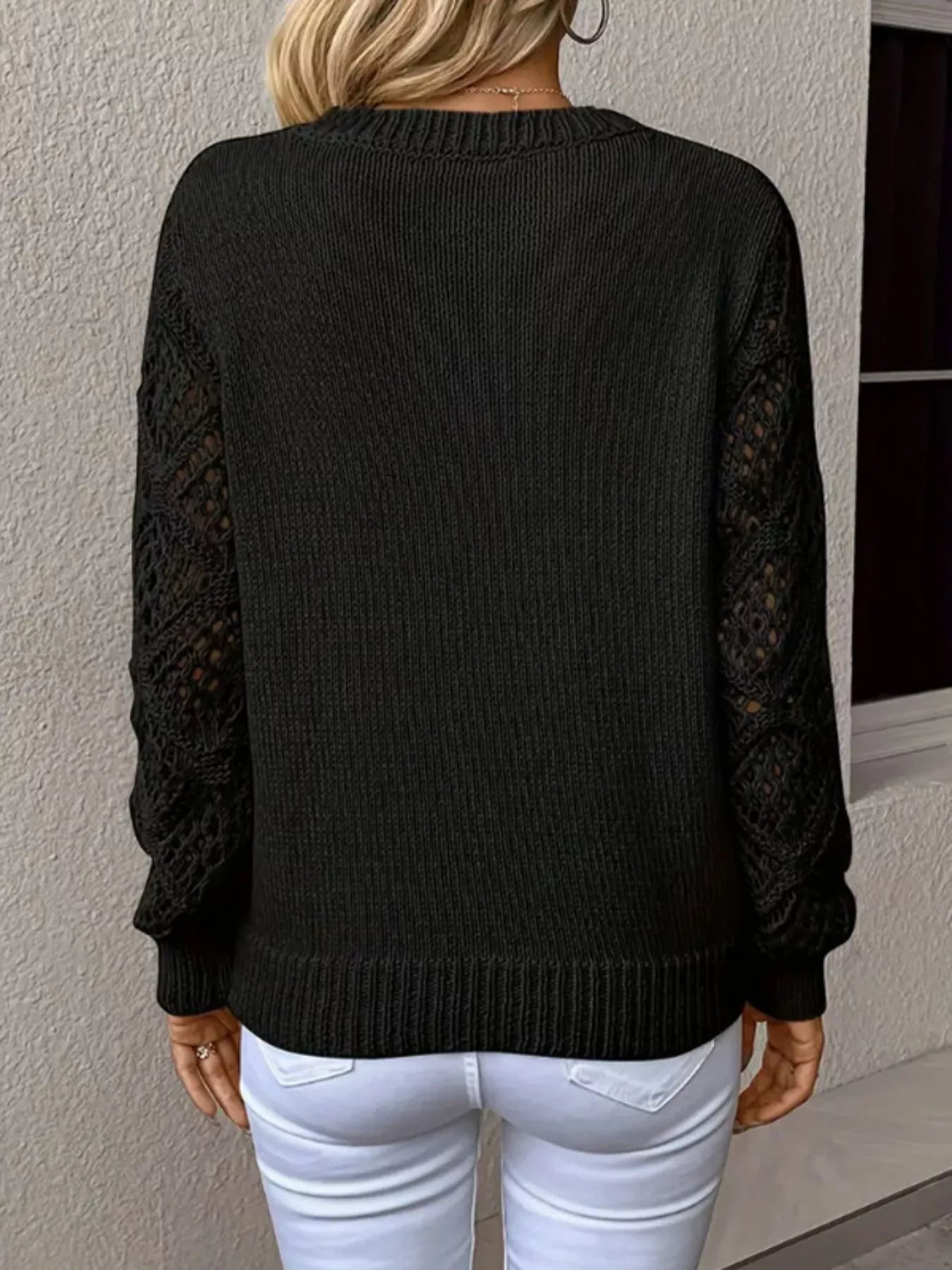 V-Neck Crochet Sleeve Sweater