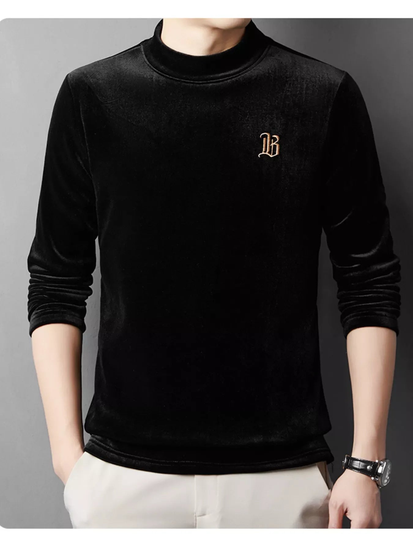 Men's Plus Size Velvet Embroidered Warm T-Shirt