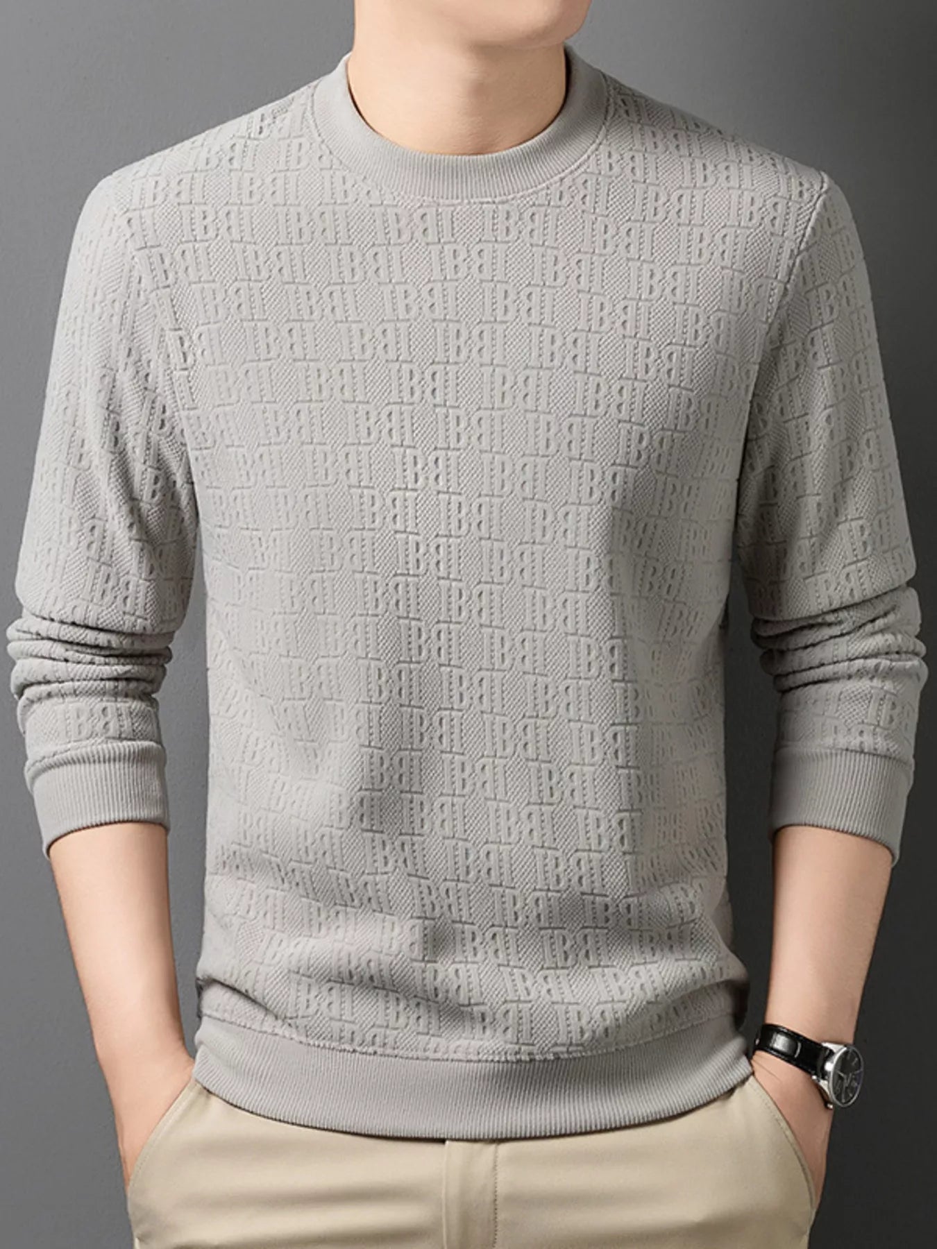 Men's Plus Size Textured Pattern Slim Fit Sweater