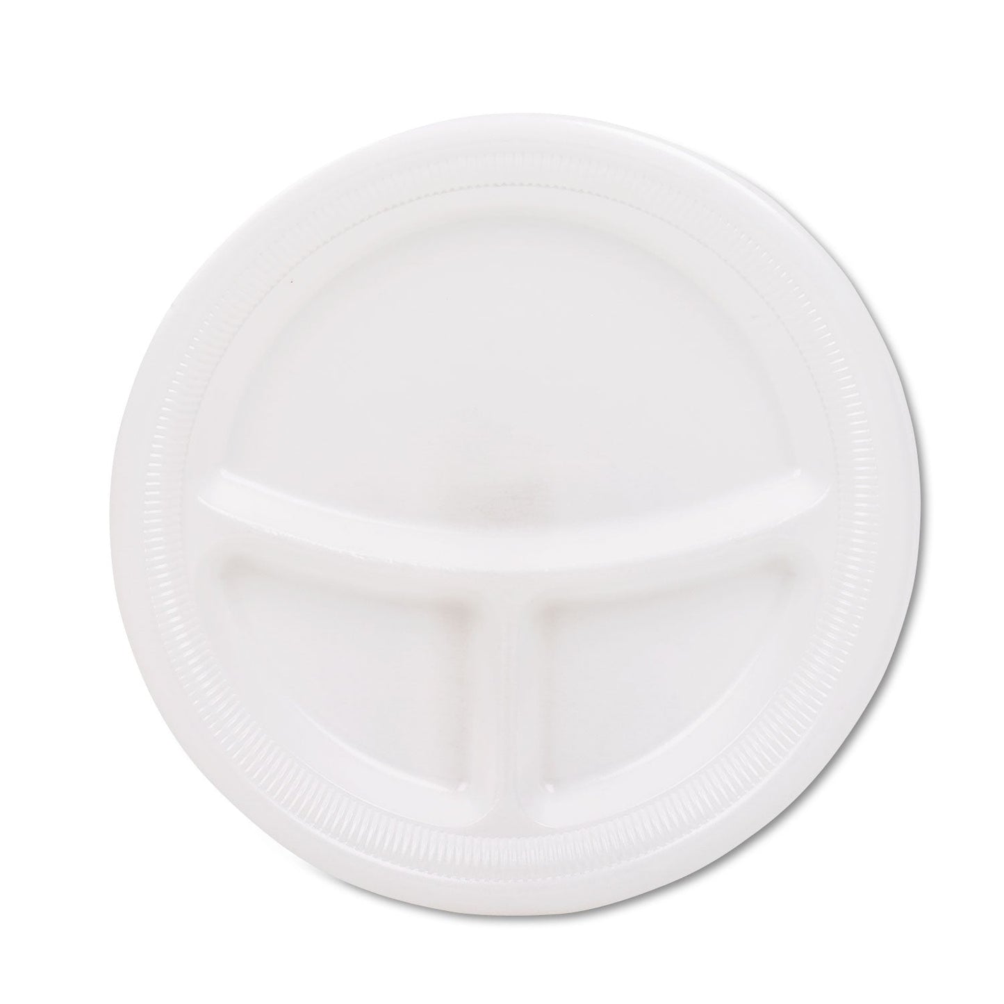Dart Mediumweight Foam Plates, 3-Compartment, 9" dia, White, 125/Pack