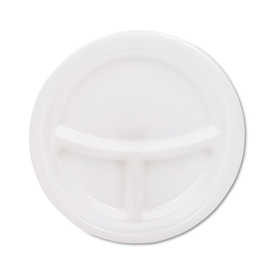 Dart Mediumweight Foam Plates, 3-Compartment, 9" dia, White, 125/Pack