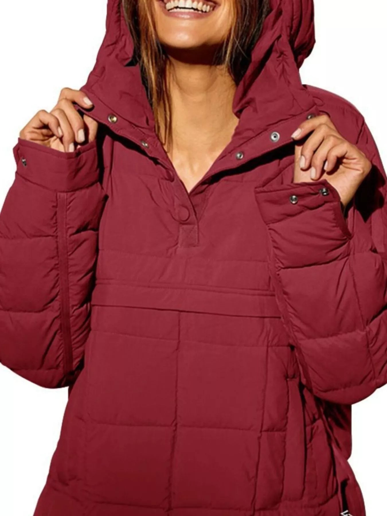Full Size Quarter Snap Hooded Puffer Top Plus Size