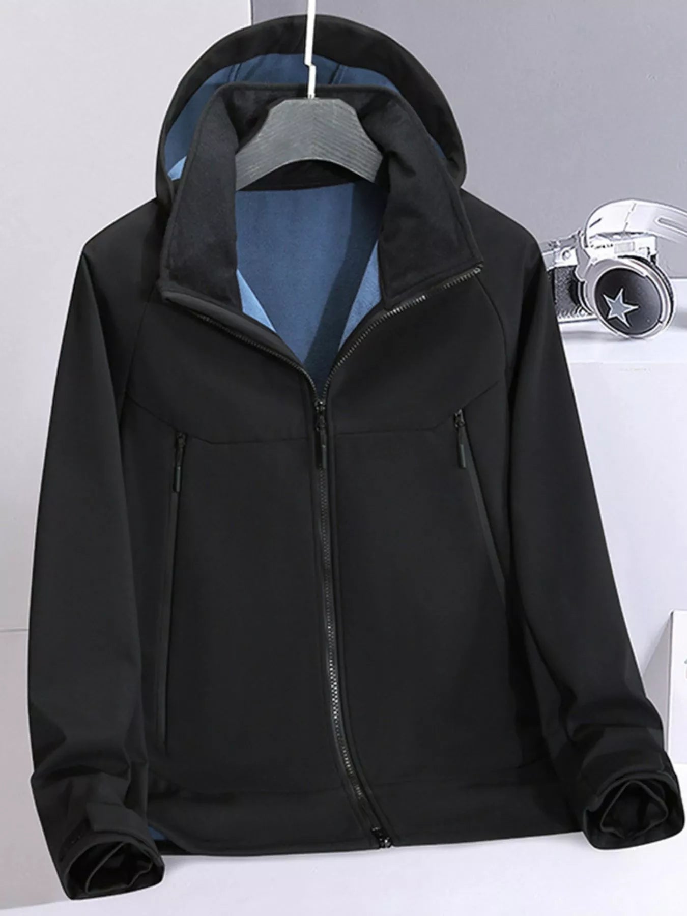 Men's Plus Size Hooded Zip Up Windproof Jacket