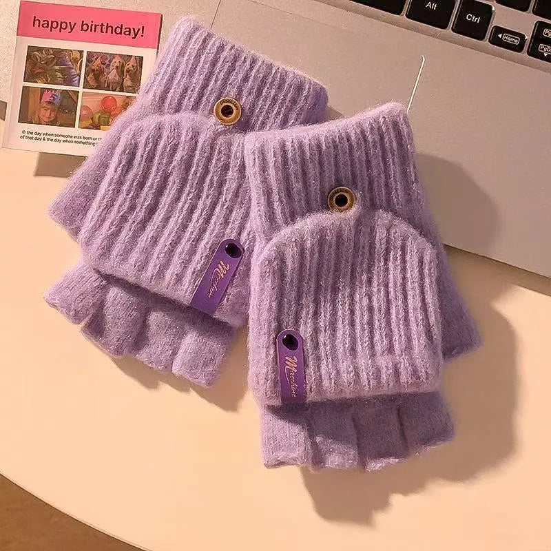 Convertible Knit Fingerless Gloves with Mitten Cover