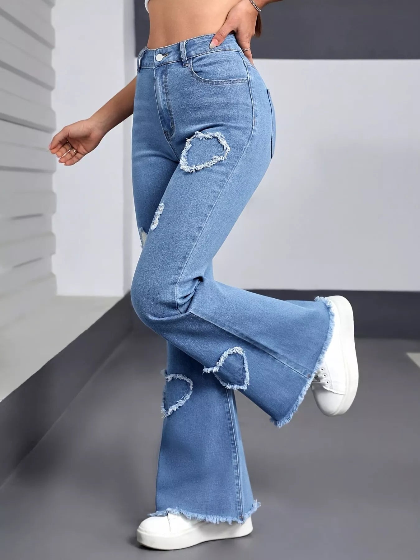 Heart Distressed Flare Jeans