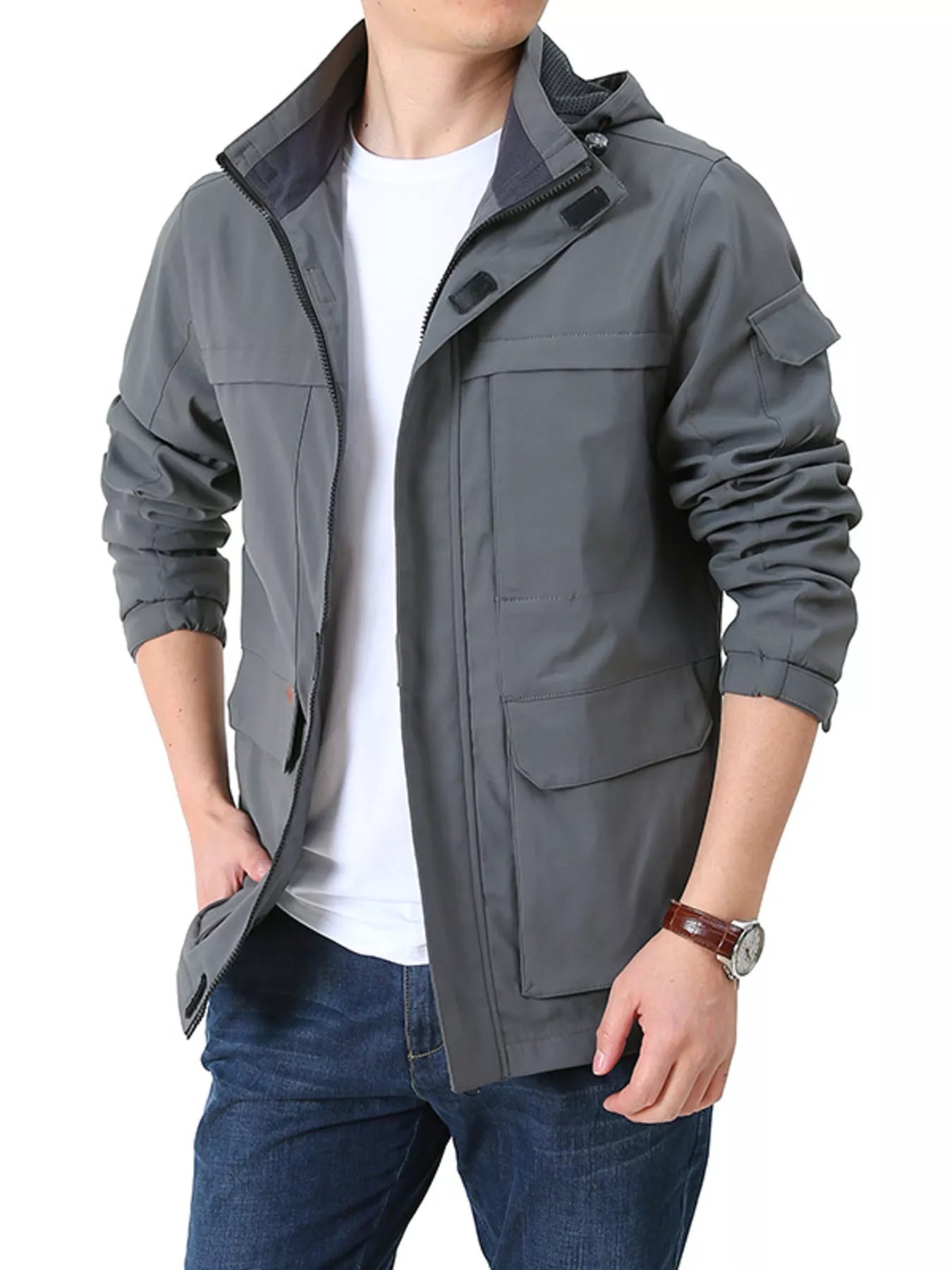 Men's Plus Size Casual Zip Up Hooded Jacket