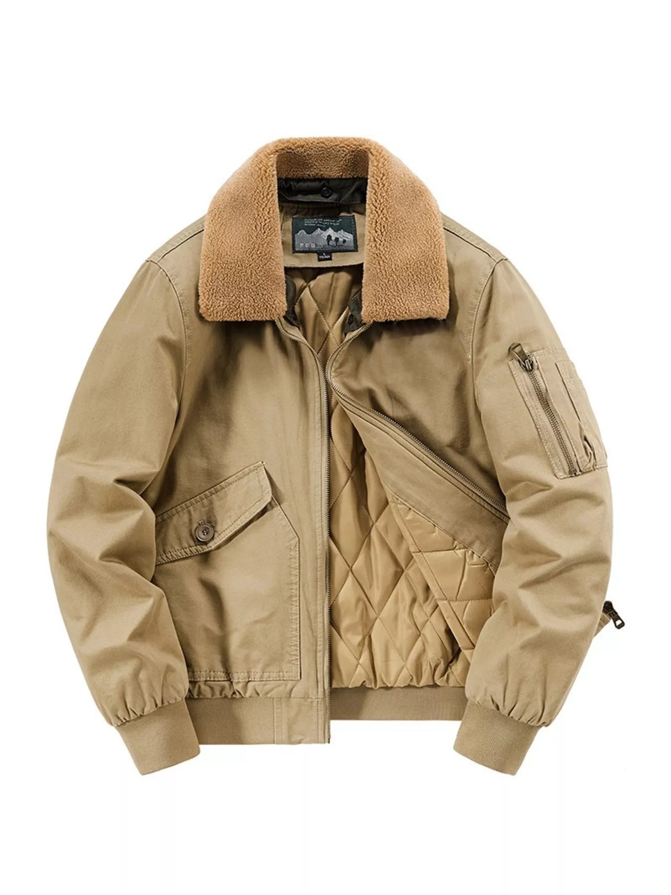 Men's Plus Size Vintage Fur Collar Bomber Jacket