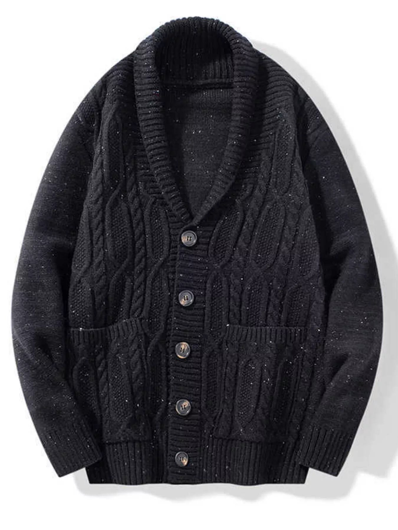 Men's Shawl Collar Cable Knit Button-Up Cardigan