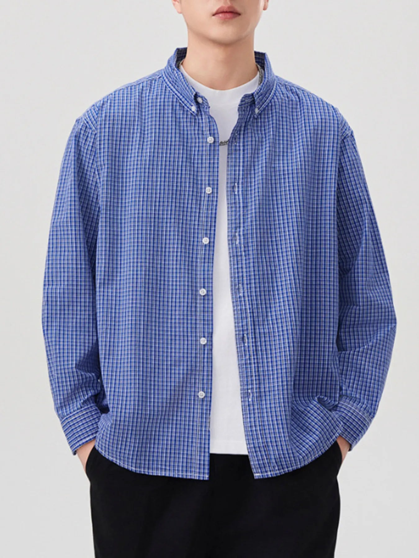 Men's Plus Size Casual Plaid Button-Down Shirt