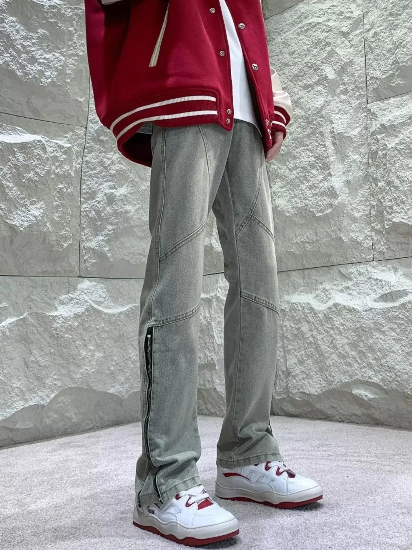 Men's Full Size Zipper Detail Straight Leg Jeans Plus Size