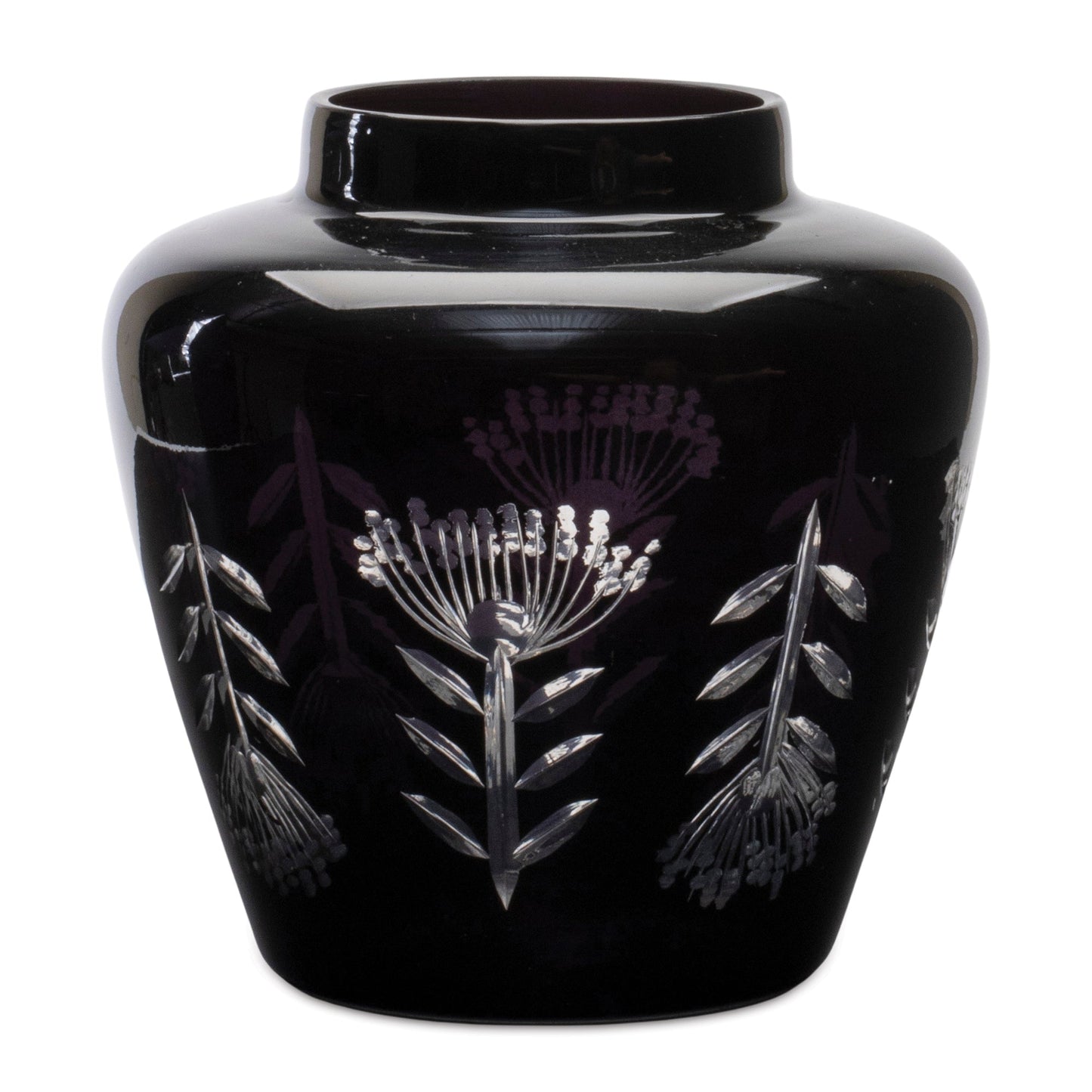 Etched Soda Lime Glass Urn Vase 6.5"D