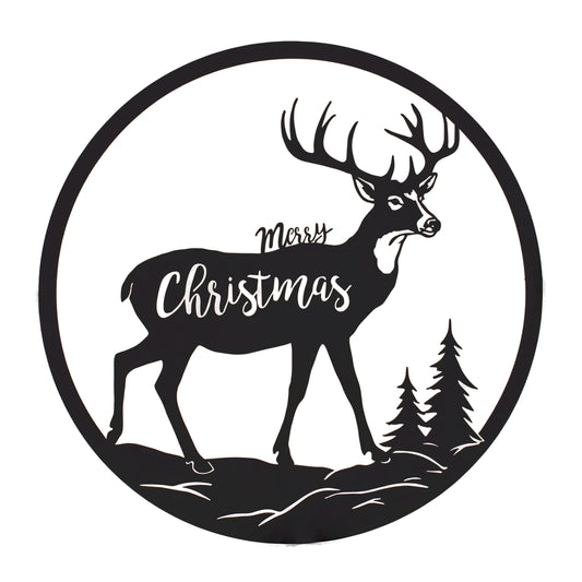 Cut Metal Merry Christmas Deer Plaque 16"D
