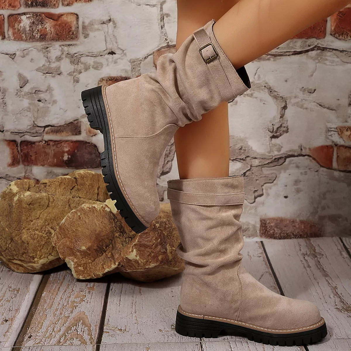Buckle Accent Slouch Boots