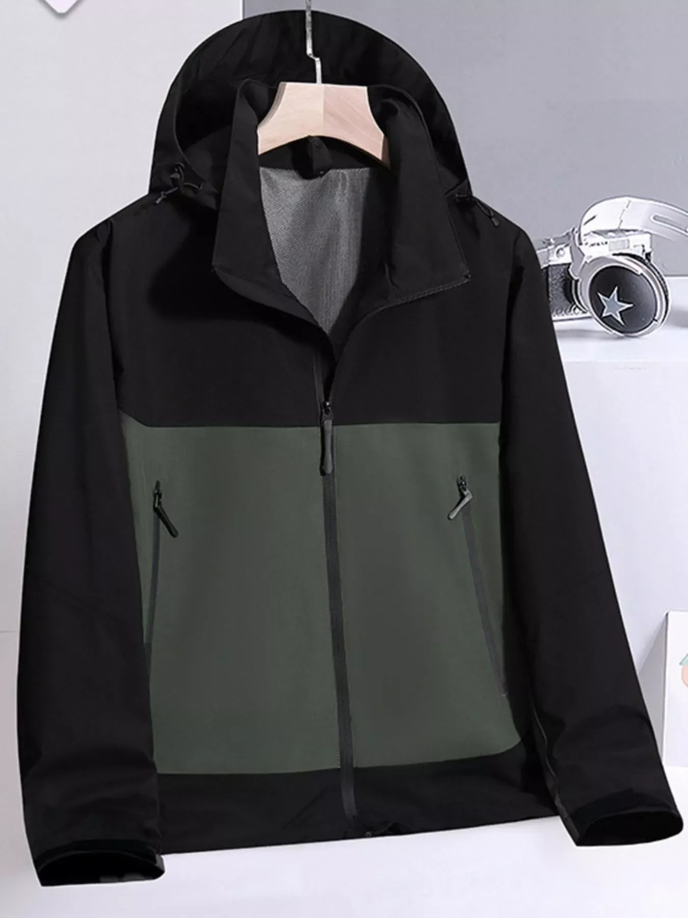 Men's Plus Size Two-Tone Lightweight Hooded Windbreaker Jacket