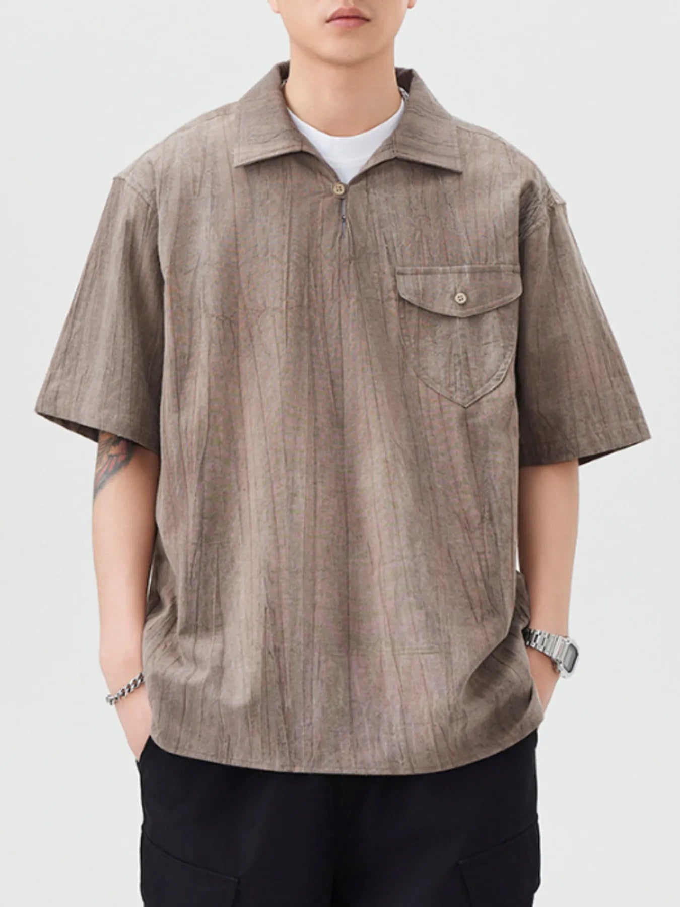 Men's Plus Size Casual Short Sleeve Shirt with Pocket