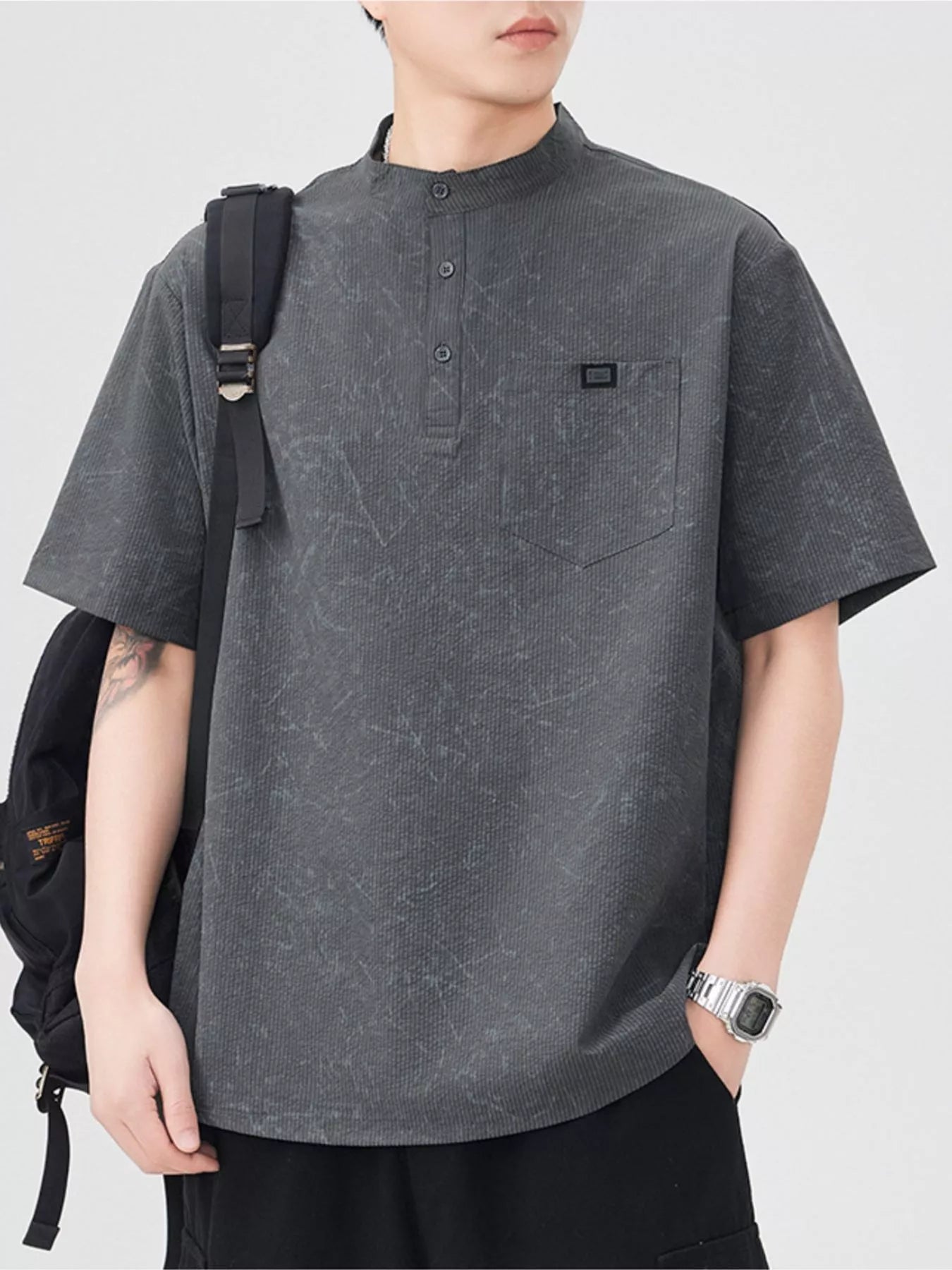 Men's Plus Size Button Detail Short Sleeve Top