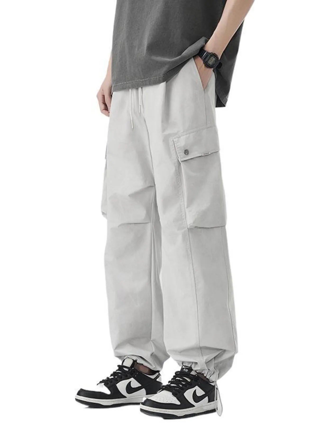 Men's Loose Fit Cargo Pants with Drawstring