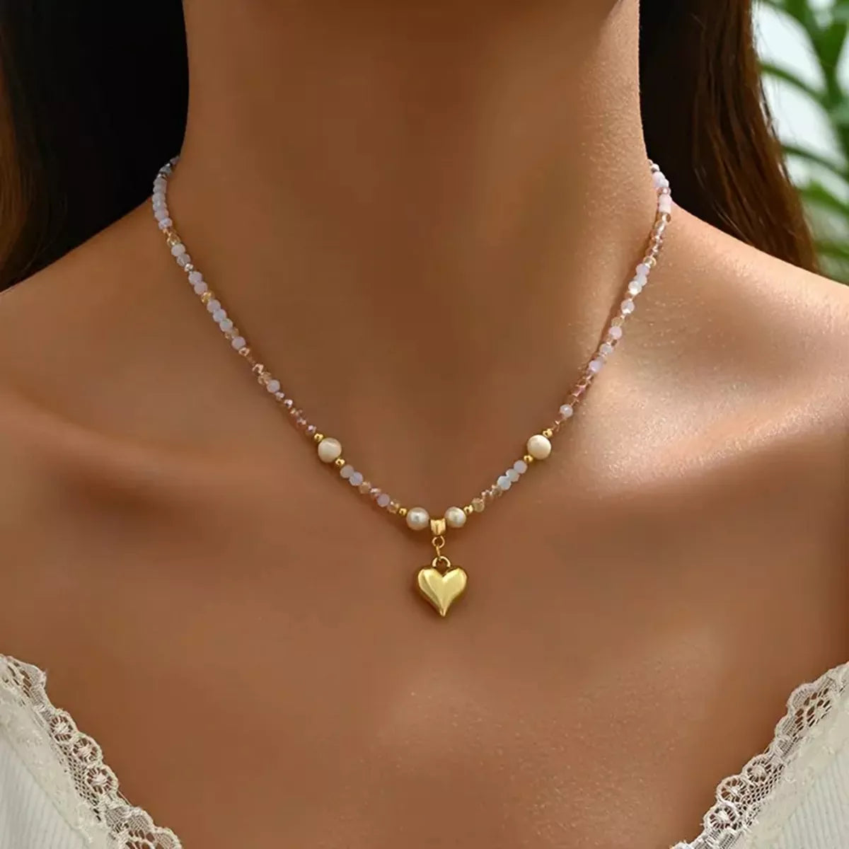 Bead Heart Pendant Necklace