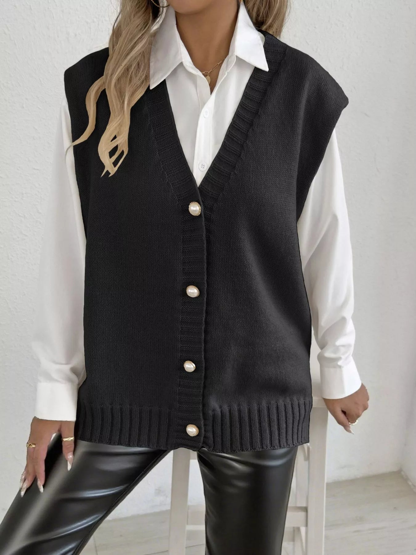 Button-Down Button Up Sweater Vest