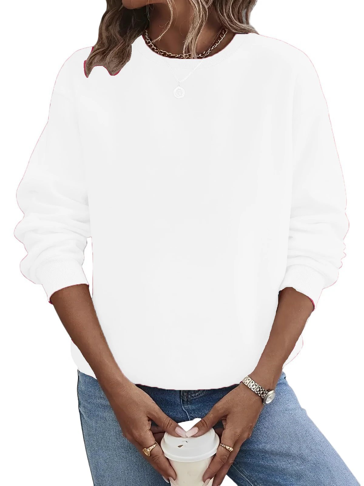 Solid Color Blank Round Neck Plus Size Fashion Sweater
