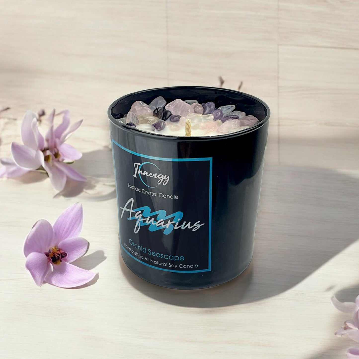 Aquarius Zodiac Crystal Candle, 10oz