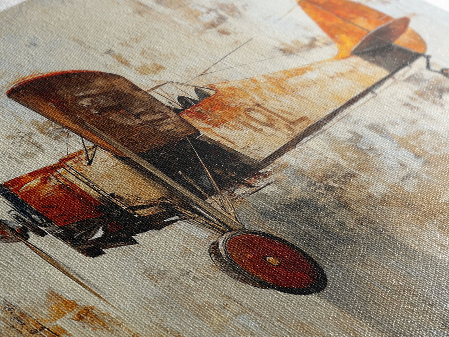 Retro 1920s Airplane In Flight Framed Canvas Print, Airplane Painting, Biplane Painting, Office Decor, Office Wall Art