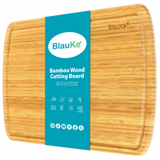 Extra Large Wood Cutting Board 18x12 inch - Butcher Block with Juice Groove, Serving Tray - Wooden Chopping Board for Kitchen