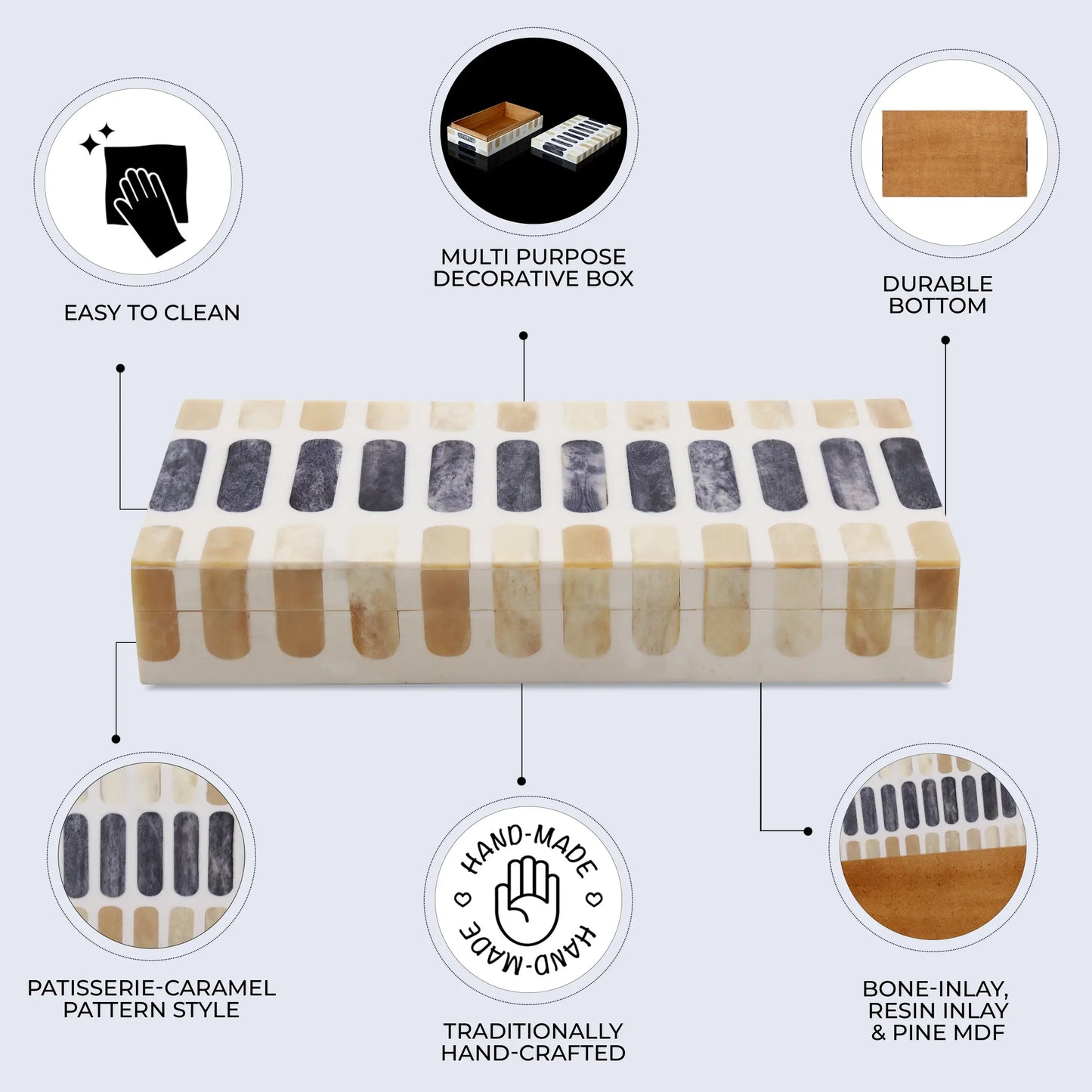 Decorative Box Patisserie Caramel Collection Bone Resin Inlay 7 Sizes