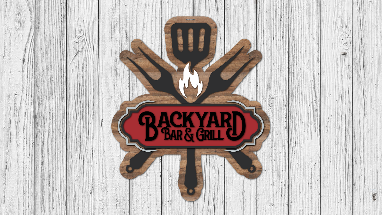 Backyard Bar and Grill Door Hanger - DIY Unfinished Kit - Lvl 2