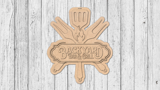 Backyard Bar and Grill Door Hanger - DIY Unfinished Kit - Lvl 2