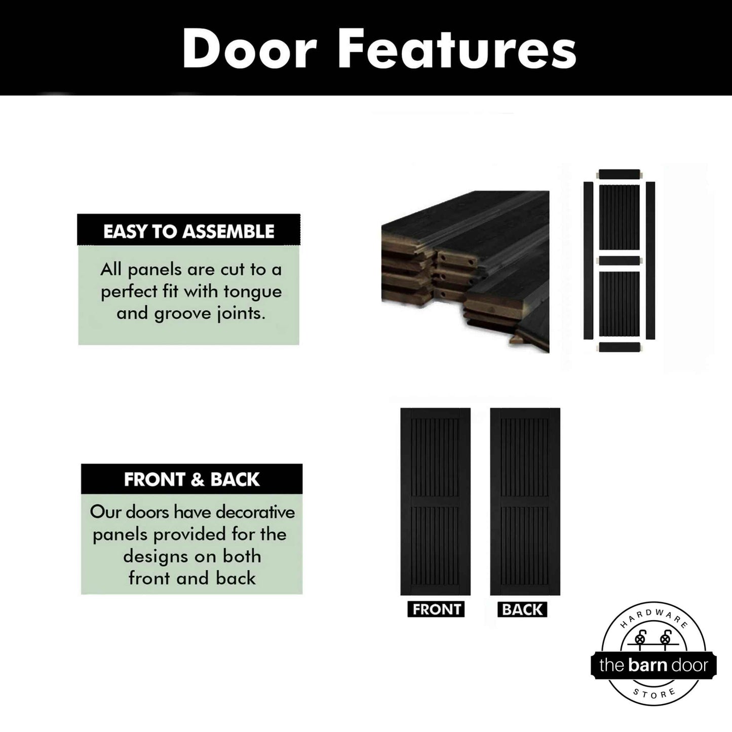 Vertical Slat Double Door Barn Door Kit | Black Barn Door Hardware